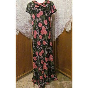 Vintage Worthington Black w/Big Flowers Maxi Flapper Cocktail Dress S12 w/Tags